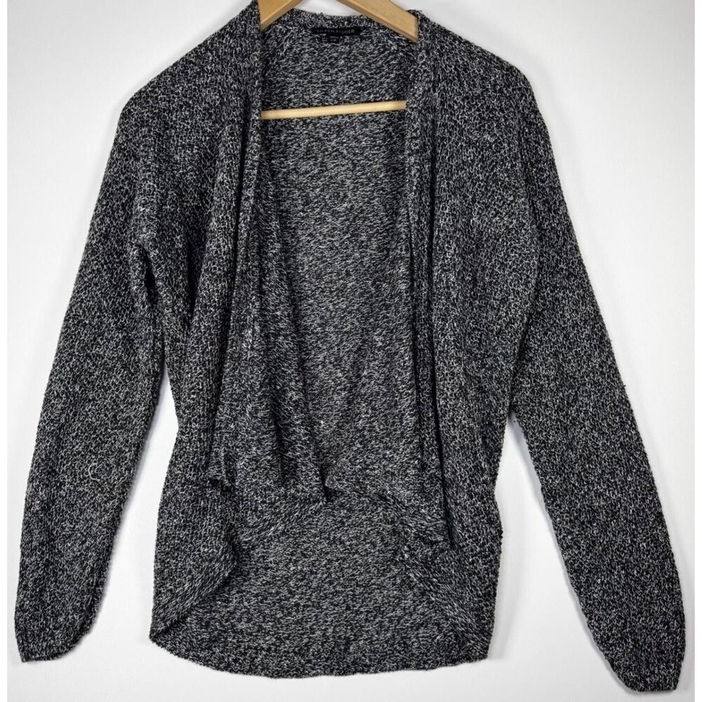 Eileen Fisher Cardigan Womens‎ Large Black Marled Linen Open Front Knit Layering